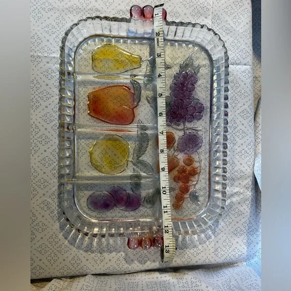 Vintage Clear Glass 5-Section Fruit Design Relish Tray - Picture 3 of 3